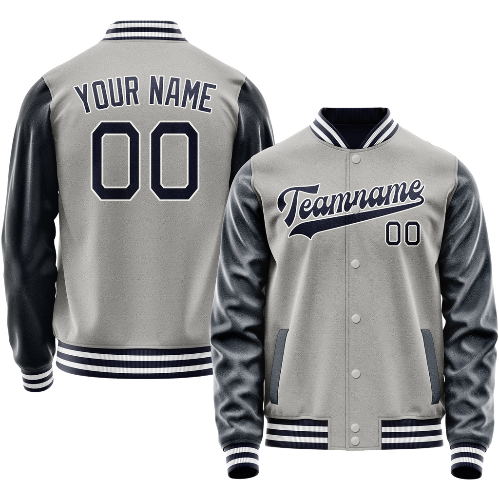 Personalized Gray & Navy Solid Color Varsity Letterman Jacket