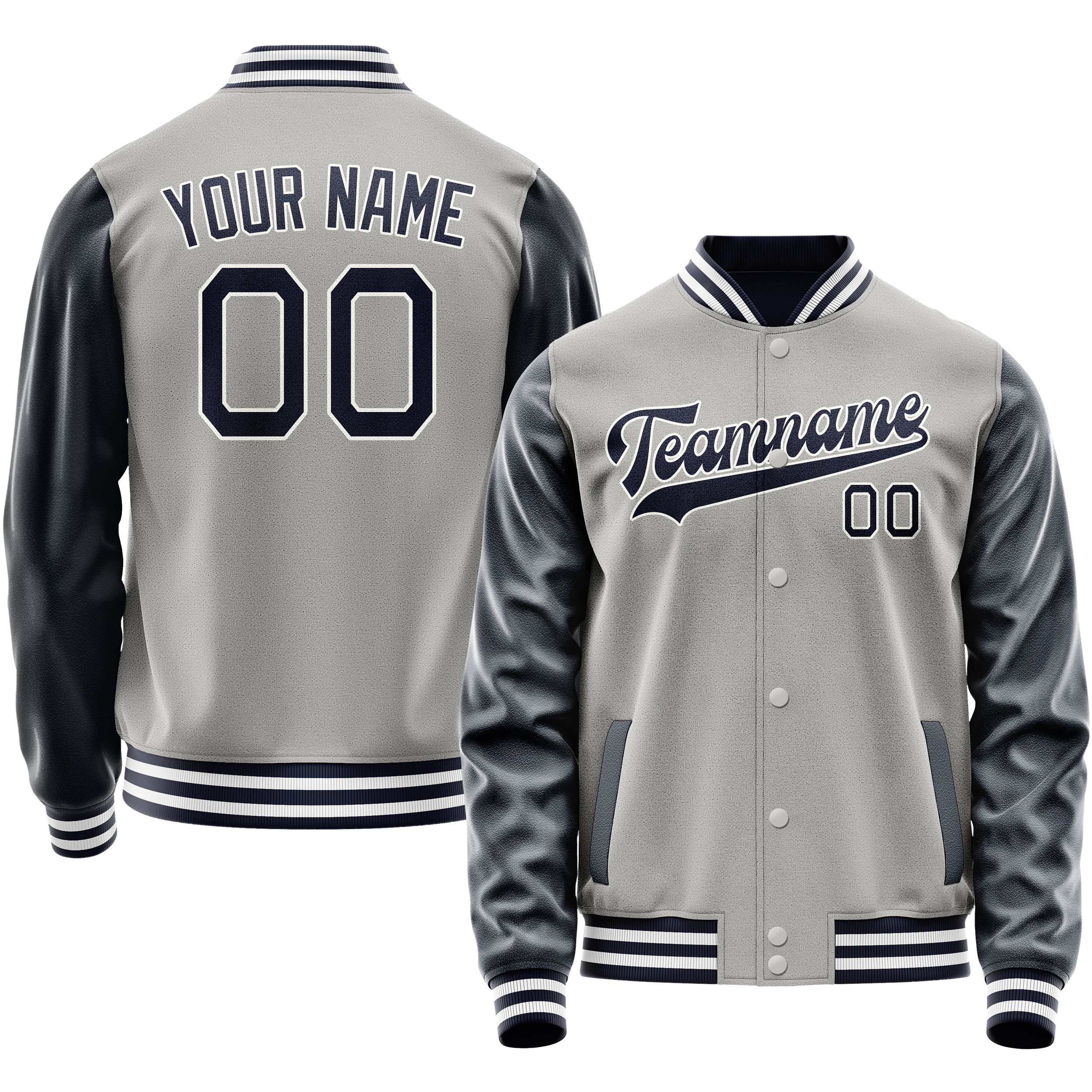Personalized Gray & Navy Solid Color Varsity Letterman Jacket