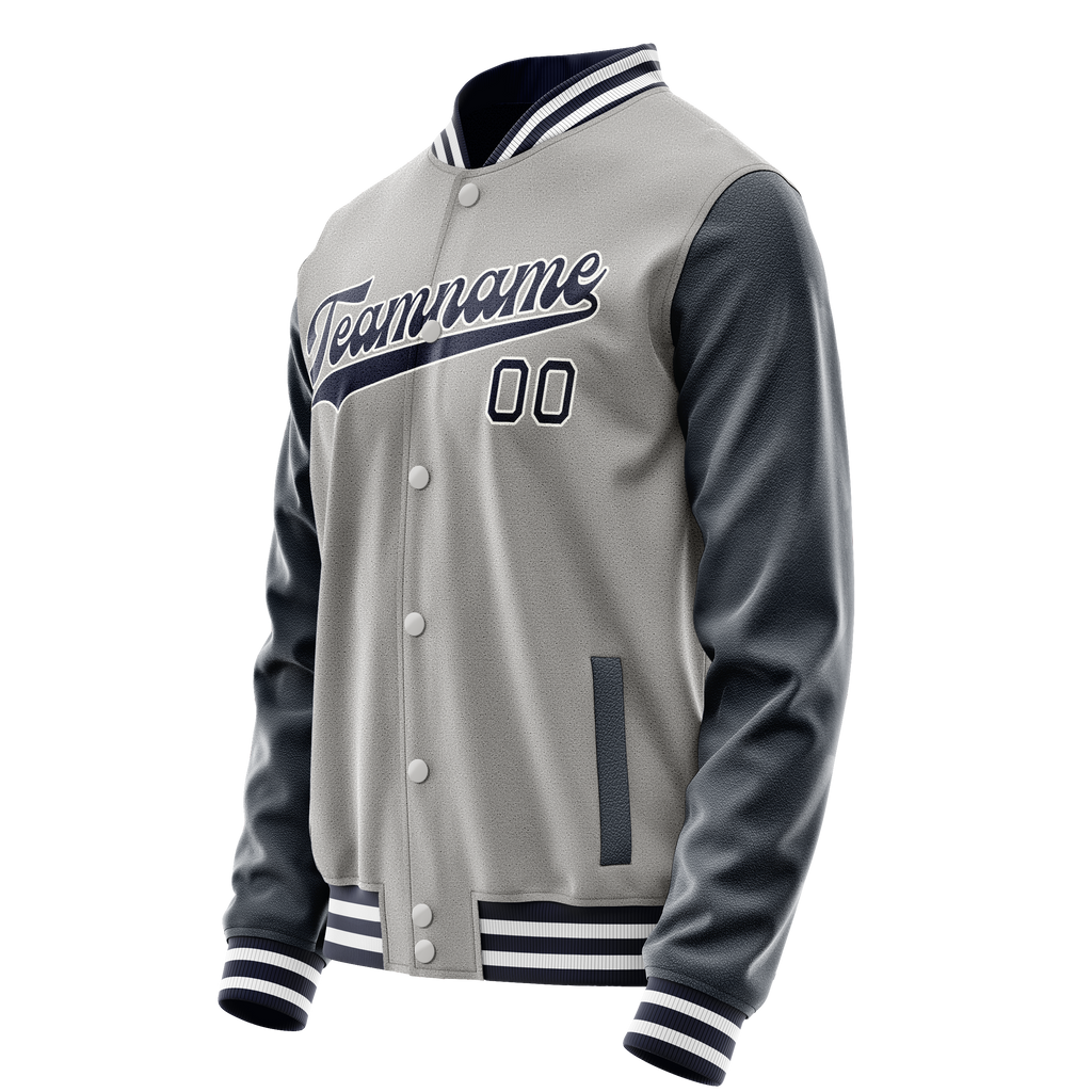 Personalized Gray & Navy Solid Color Varsity Letterman Jacket