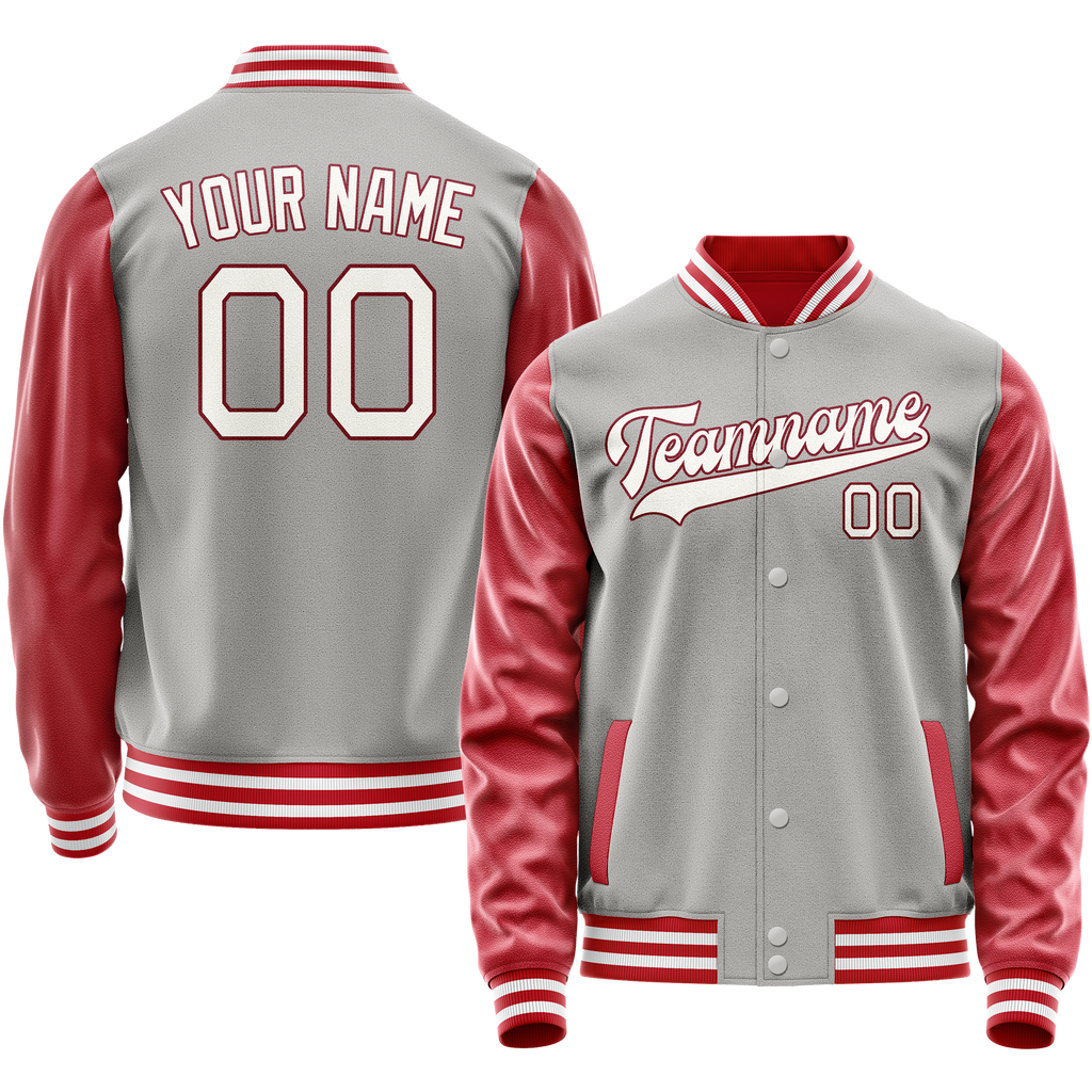 Personalized Gray & Texas-Orange Solid Color Varsity Letterman Jacket
