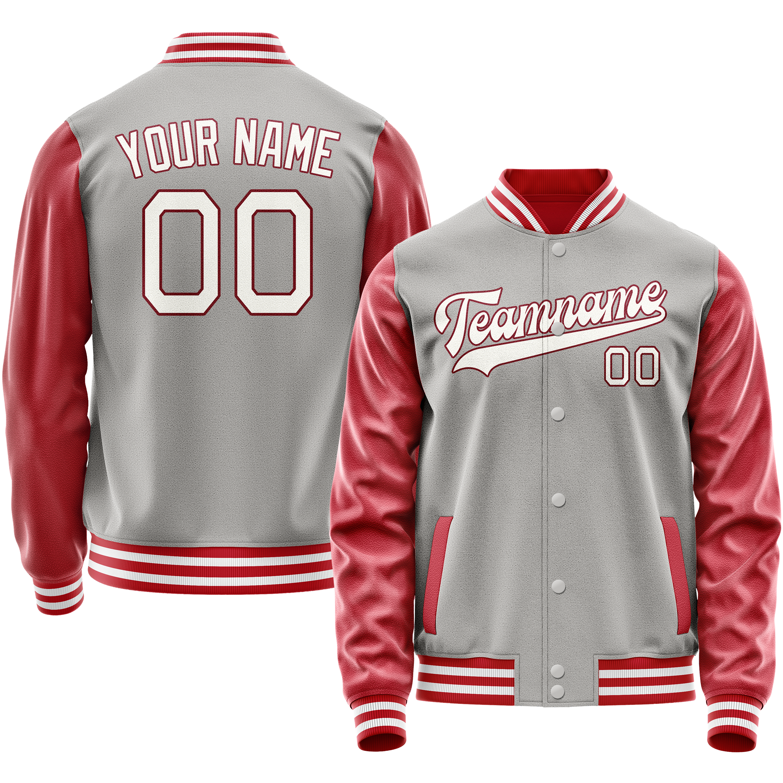 Personalized Gray & Texas-Orange Solid Color Varsity Letterman Jacket