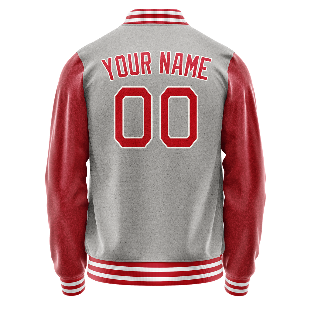Personalized Gray & Red Solid Color Varsity Letterman Jacket