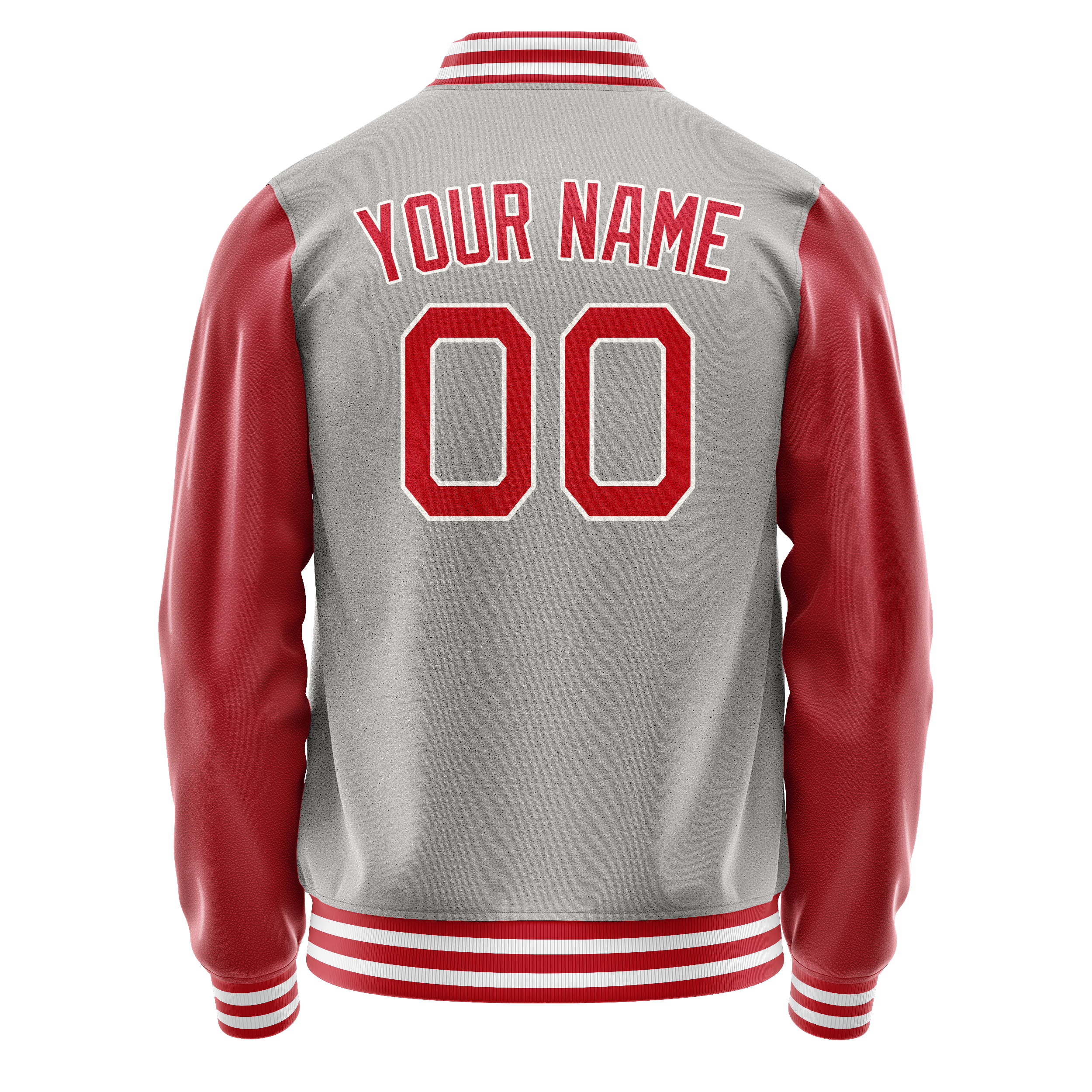 Personalized Gray & Red Solid Color Varsity Letterman Jacket