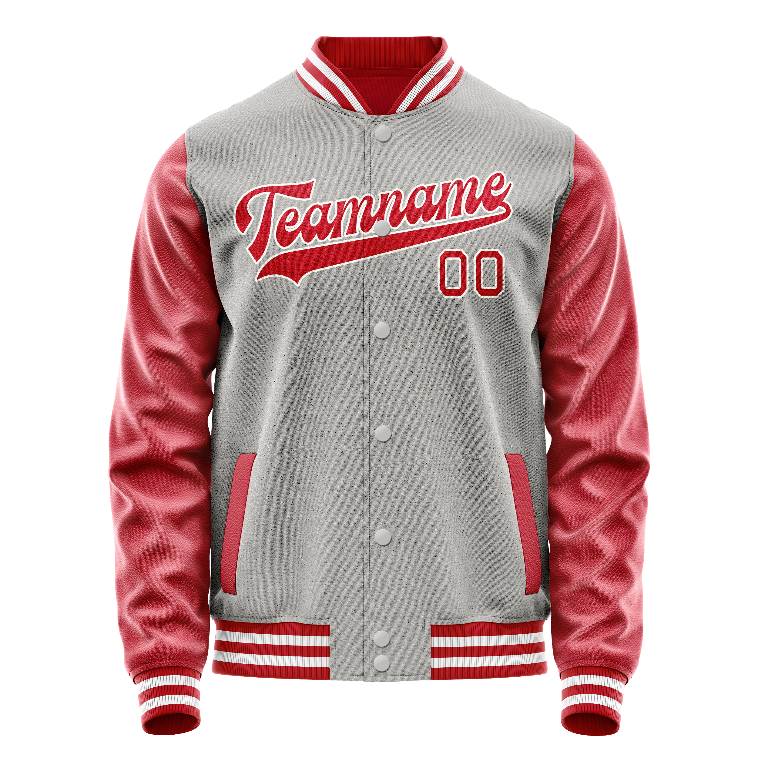 Personalized Gray & Red Solid Color Varsity Letterman Jacket