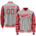 Personalized Gray & Red Solid Color Varsity Letterman Jacket