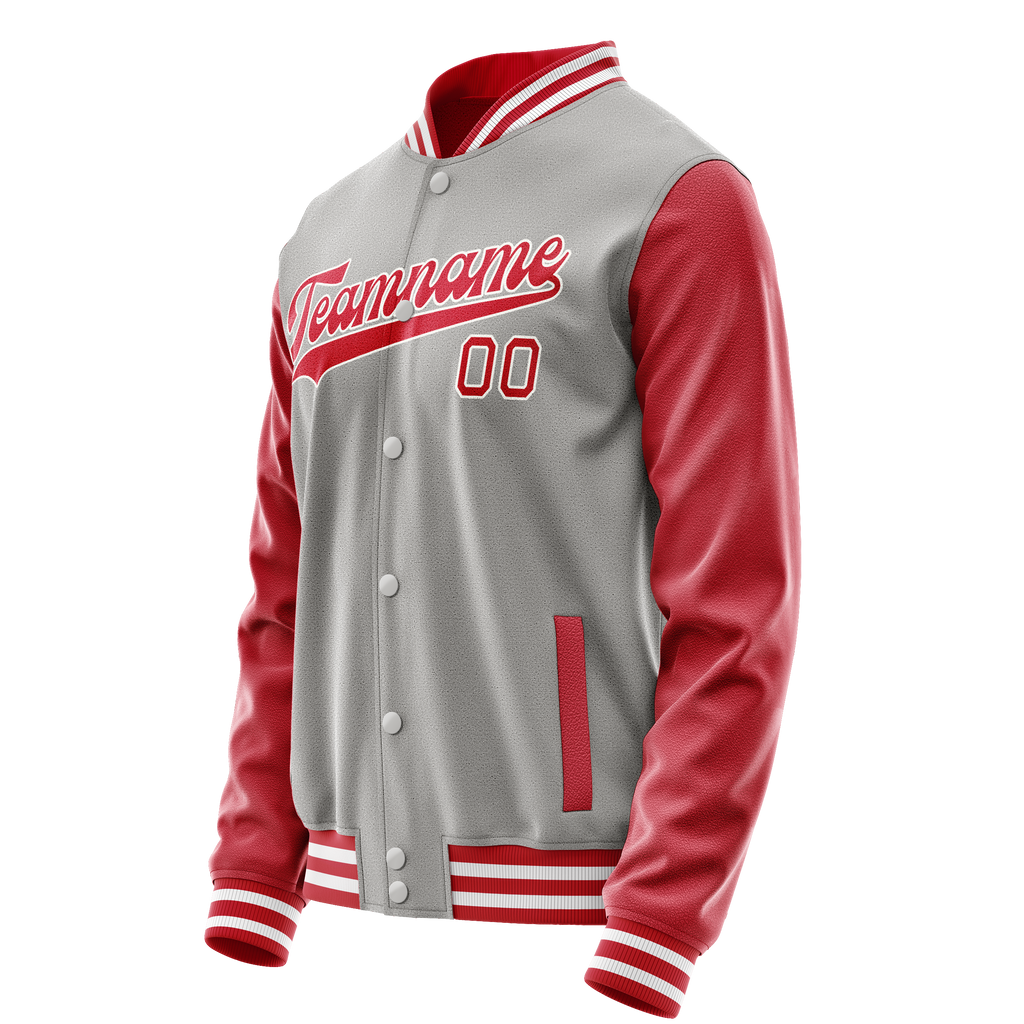 Personalized Gray & Red Solid Color Varsity Letterman Jacket