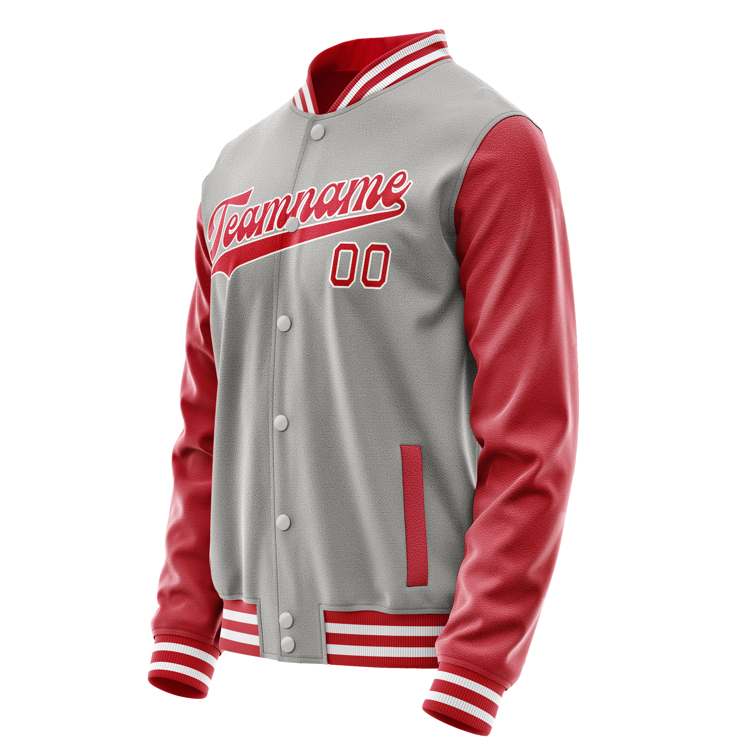 Personalized Gray & Red Solid Color Varsity Letterman Jacket