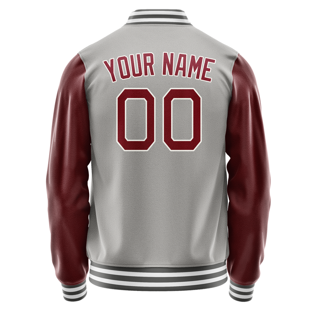 Personalized Gray & Crimson Solid Color Varsity Letterman Jacket