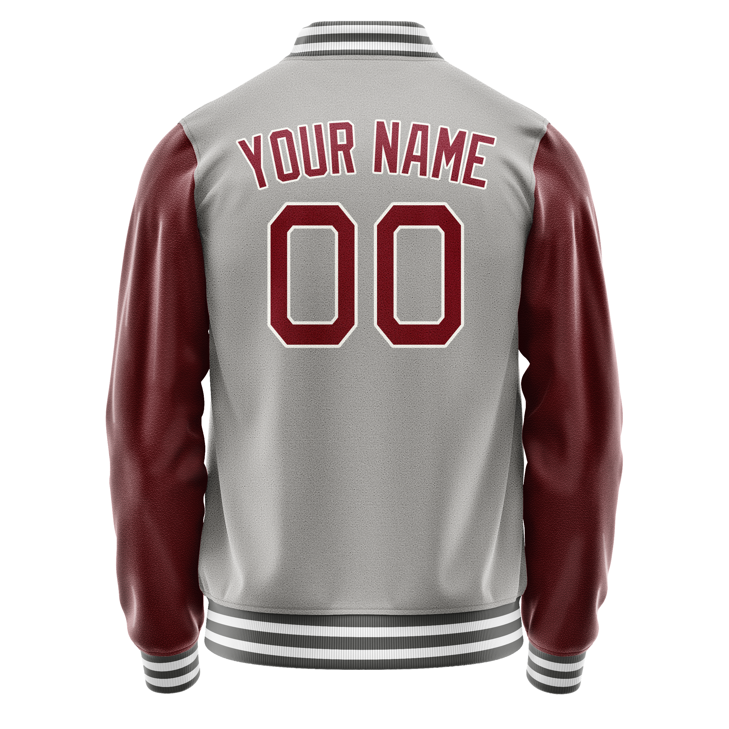Personalized Gray & Crimson Solid Color Varsity Letterman Jacket