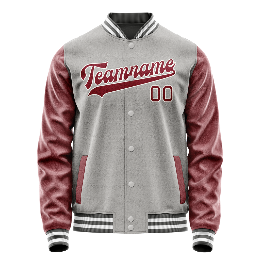 Personalized Gray & Crimson Solid Color Varsity Letterman Jacket