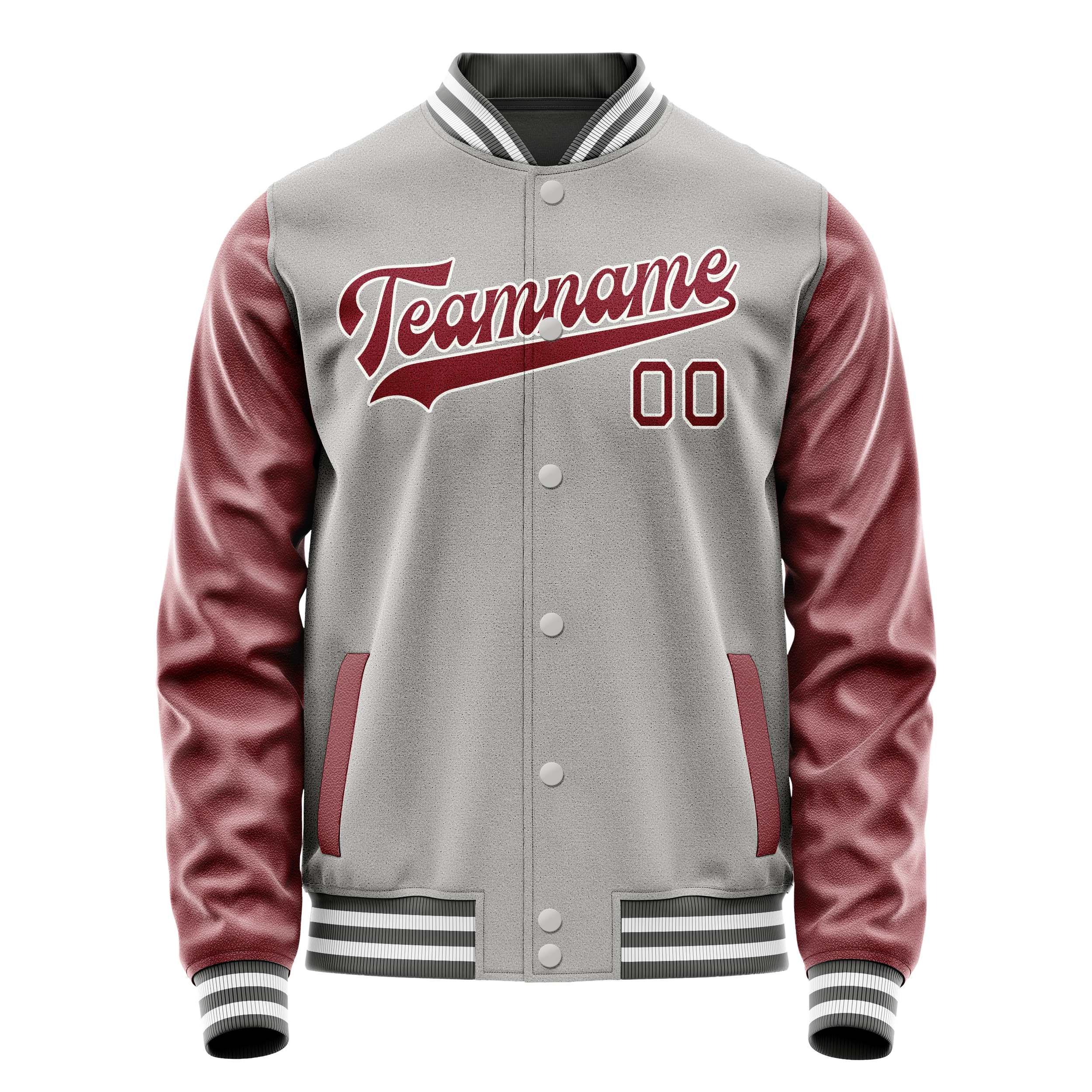 Personalized Gray & Crimson Solid Color Varsity Letterman Jacket