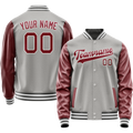 Personalized Gray & Crimson Solid Color Varsity Letterman Jacket