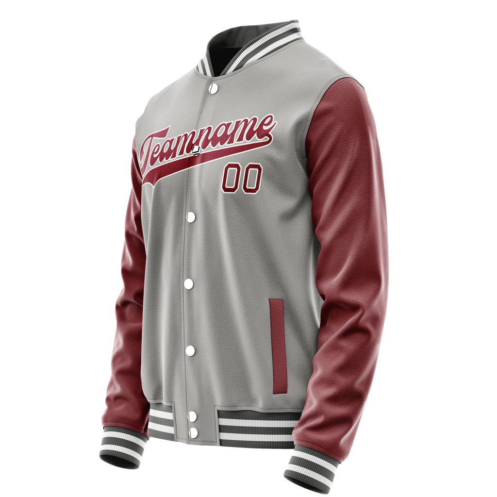Personalized Gray & Crimson Solid Color Varsity Letterman Jacket