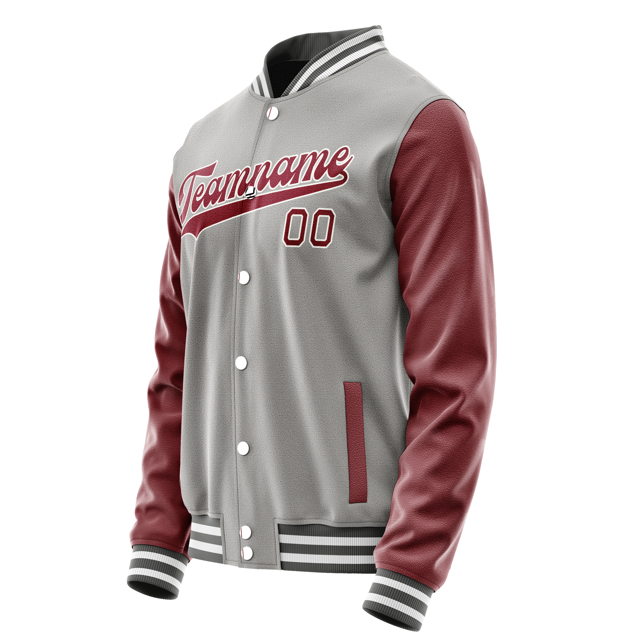 Personalized Gray & Crimson Solid Color Varsity Letterman Jacket