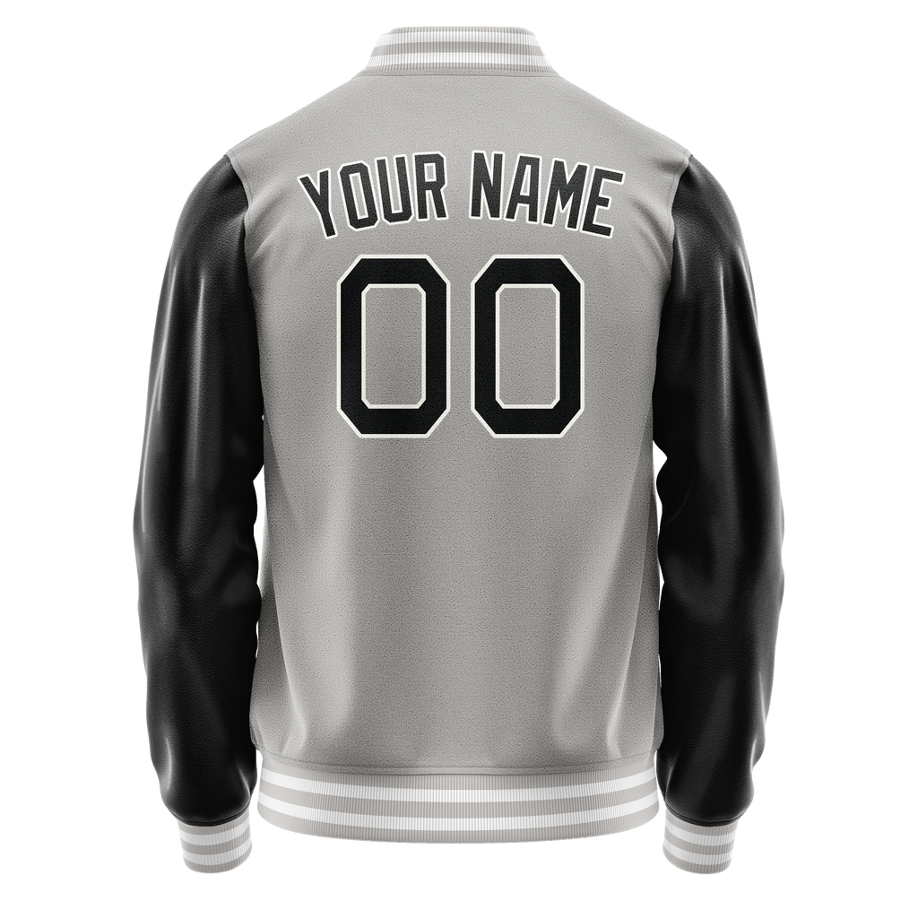 Personalized Gray & Black Solid Color Varsity Letterman Jacket
