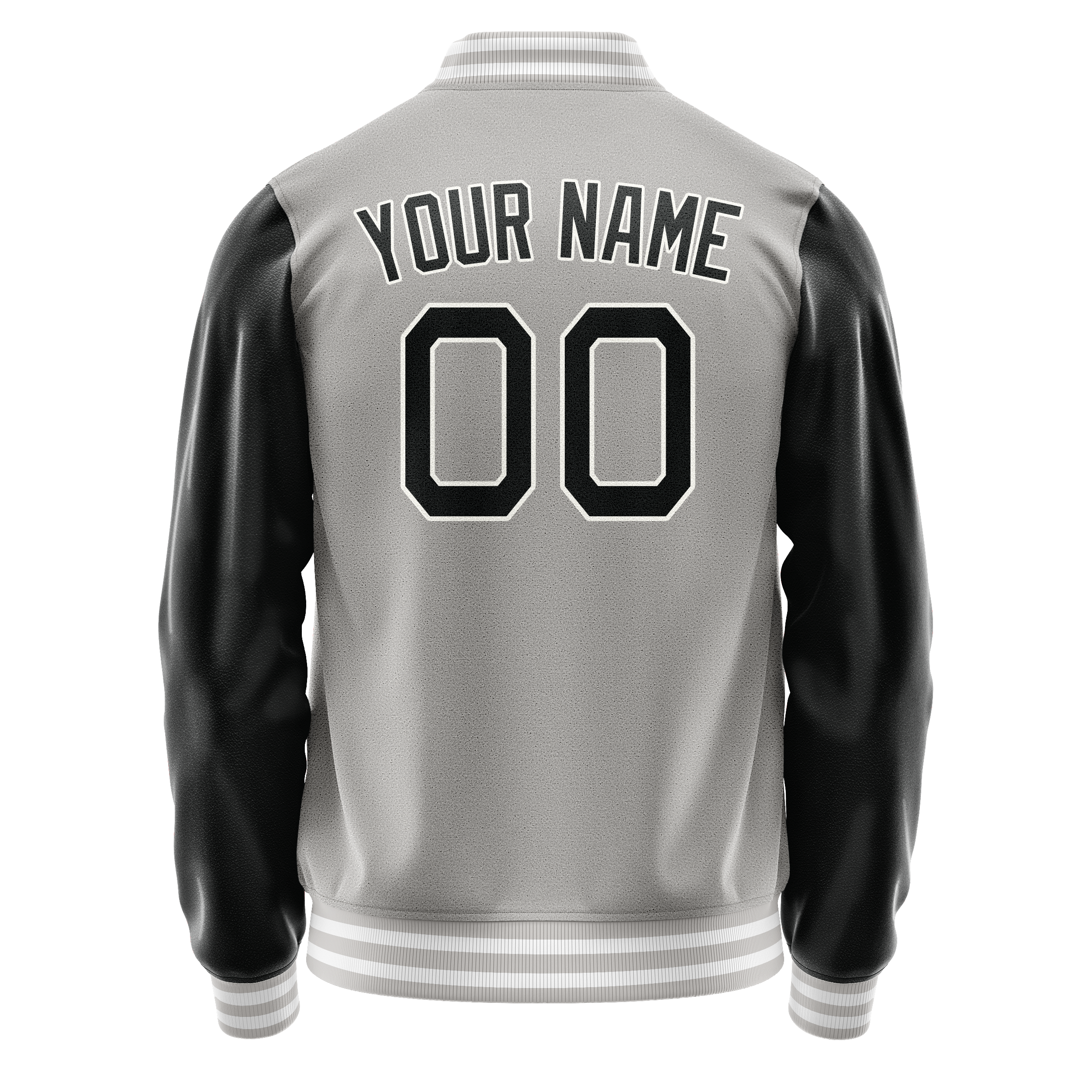 Personalized Gray & Black Solid Color Varsity Letterman Jacket