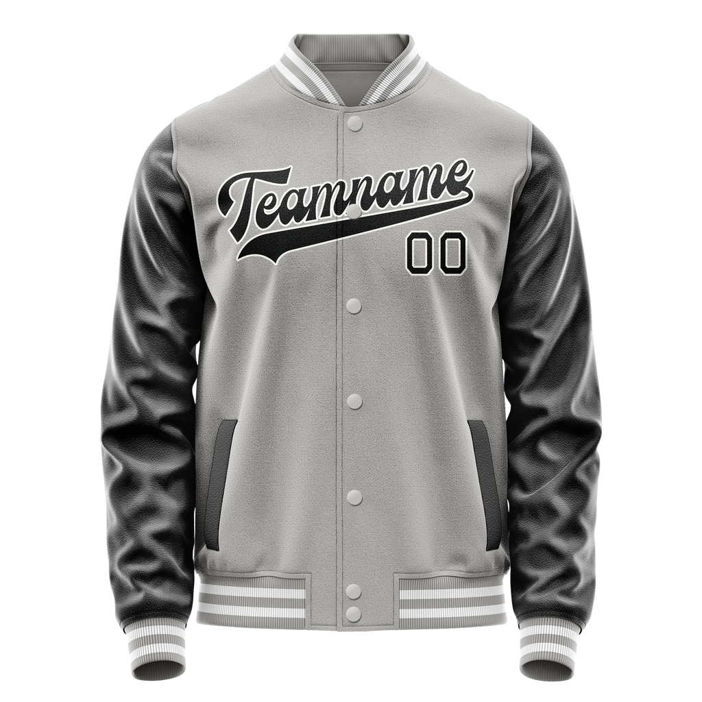 Personalized Gray & Black Solid Color Varsity Letterman Jacket