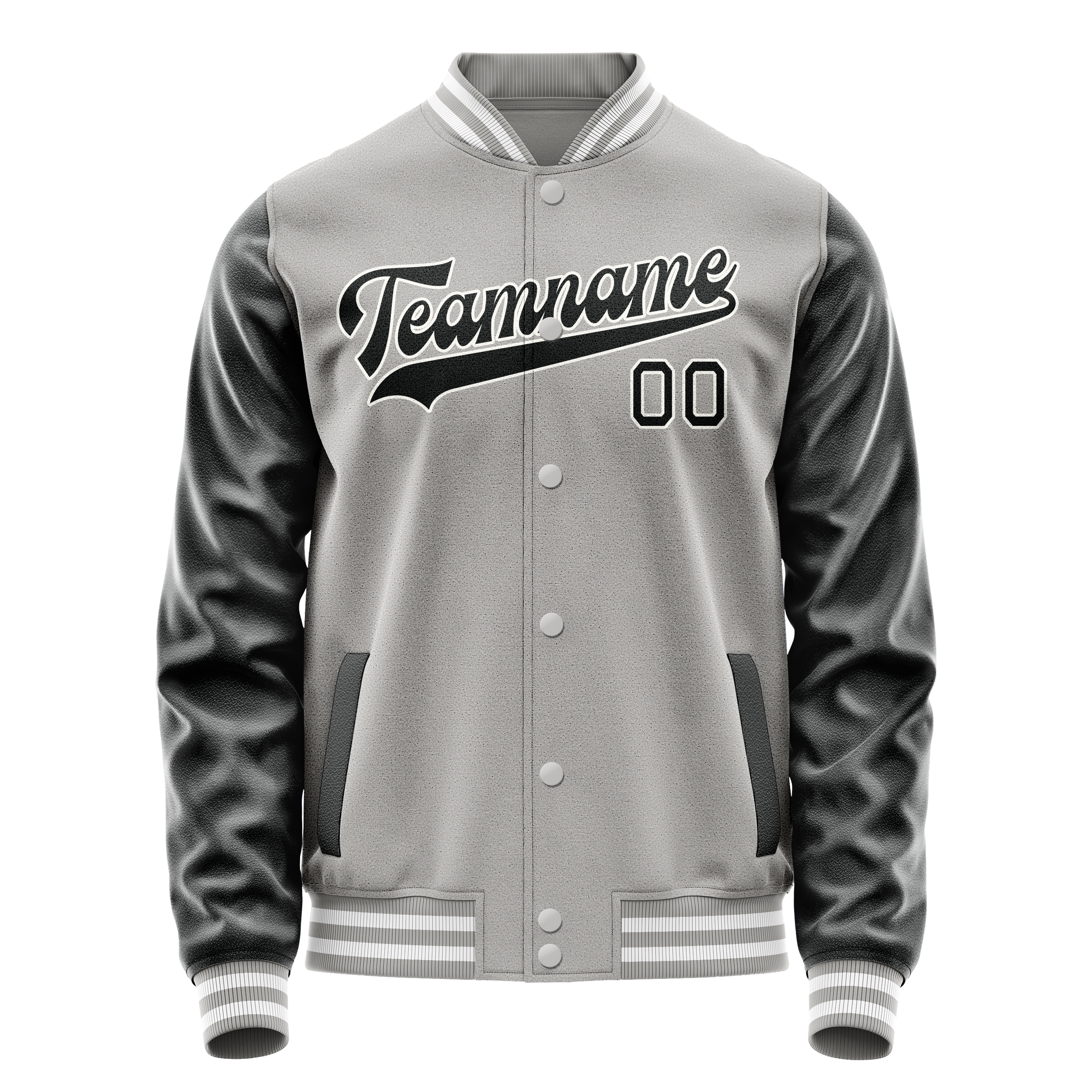 Personalized Gray & Black Solid Color Varsity Letterman Jacket