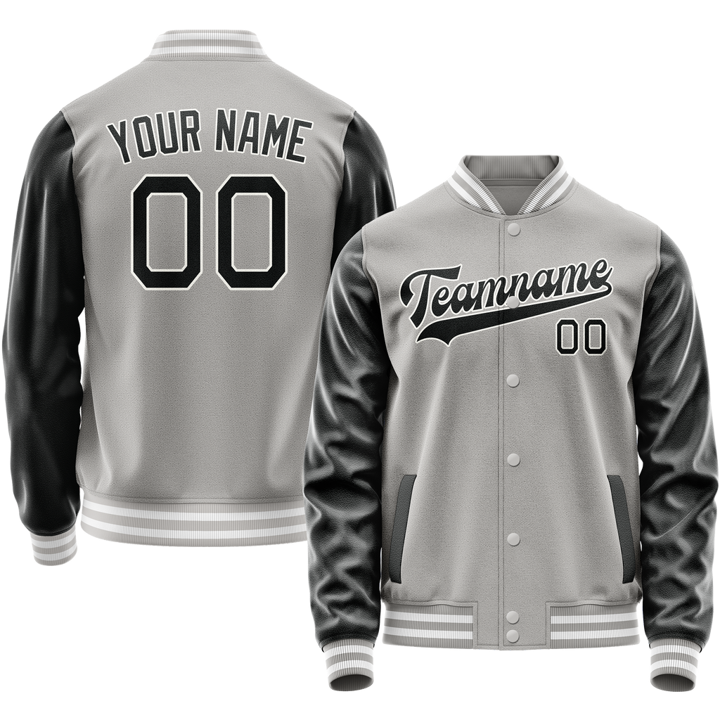 Personalized Gray & Black Solid Color Varsity Letterman Jacket