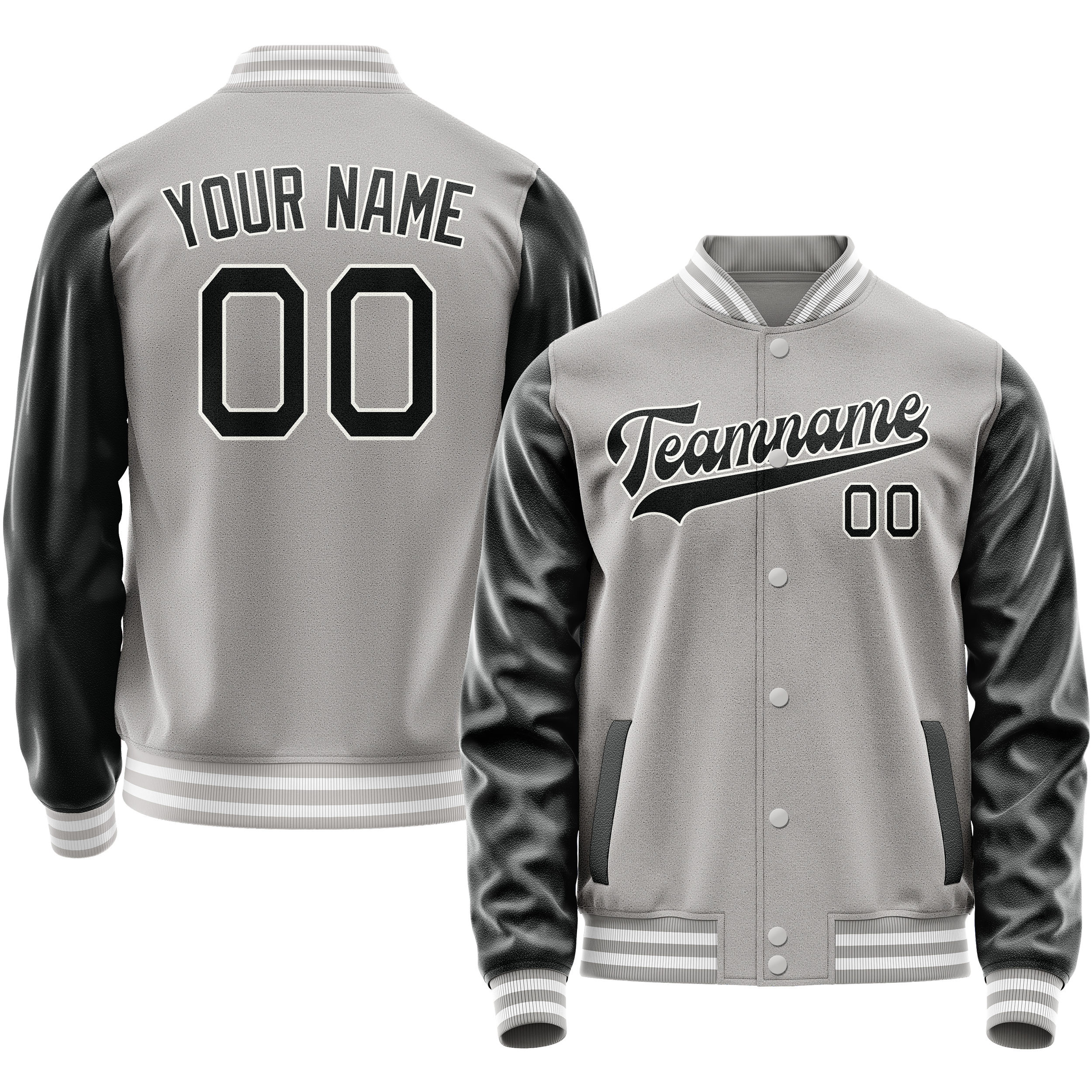 Personalized Gray & Black Solid Color Varsity Letterman Jacket