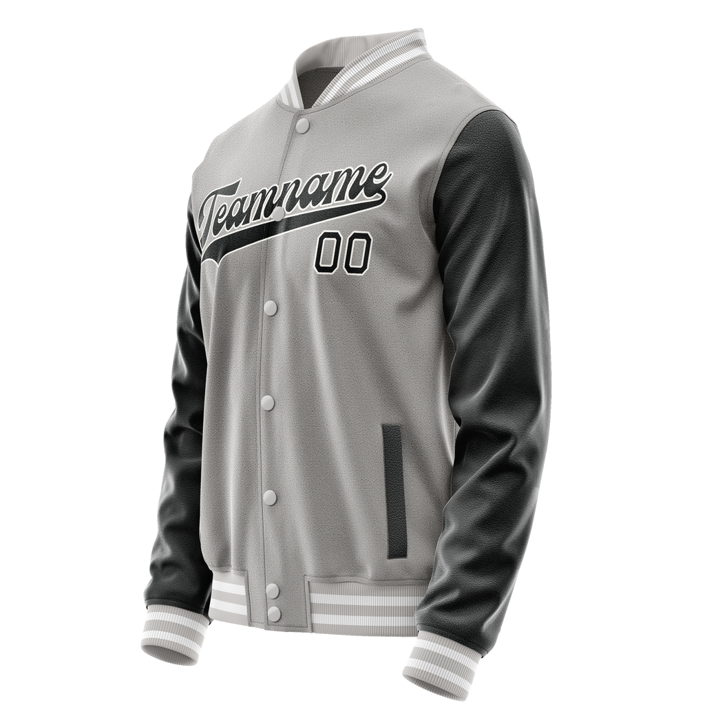 Personalized Gray & Black Solid Color Varsity Letterman Jacket