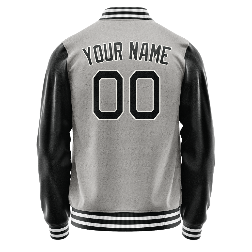Personalized Gray & Black Solid Color Varsity Letterman Jacket