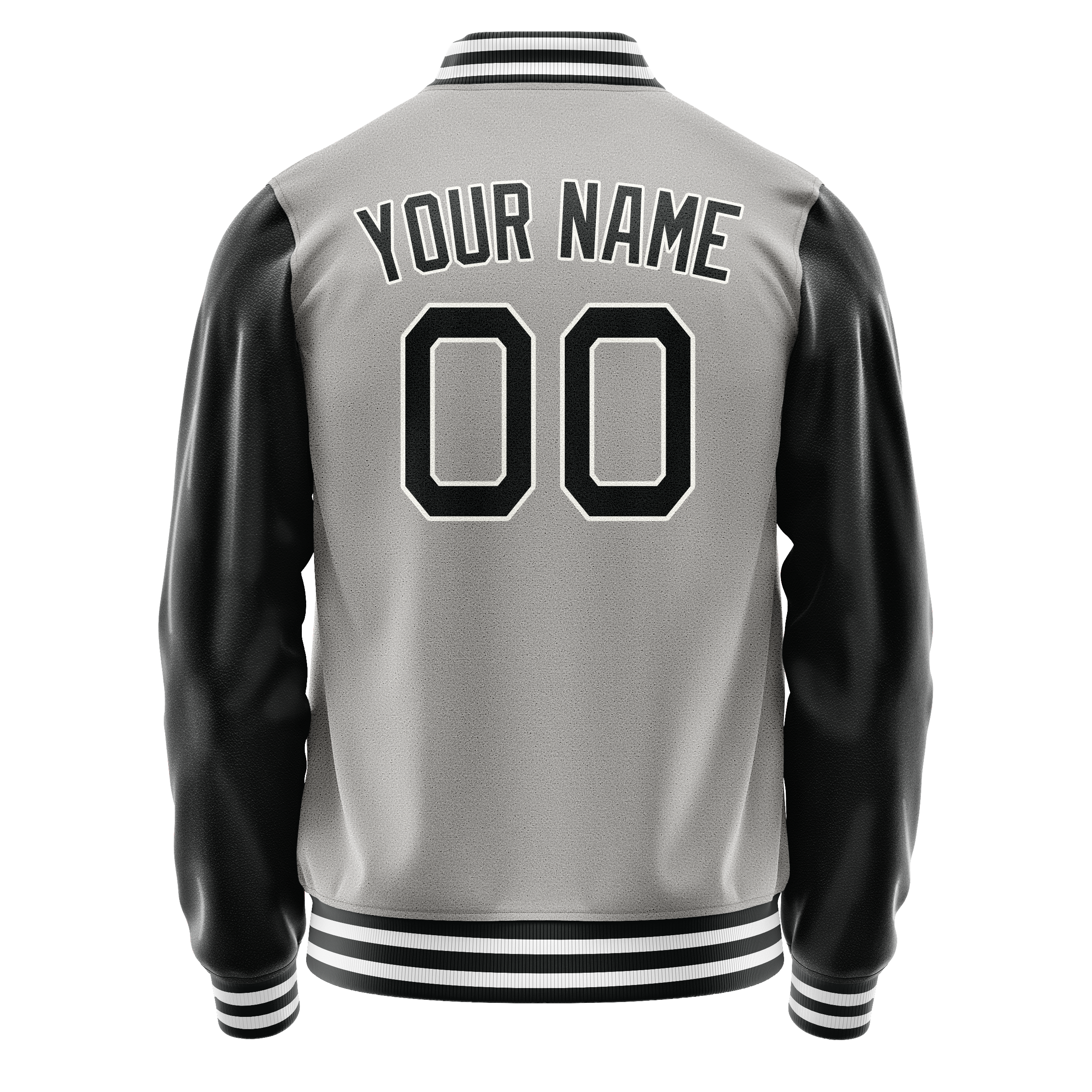 Personalized Gray & Black Solid Color Varsity Letterman Jacket