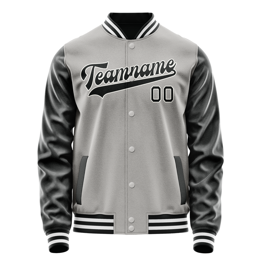 Personalized Gray & Black Solid Color Varsity Letterman Jacket