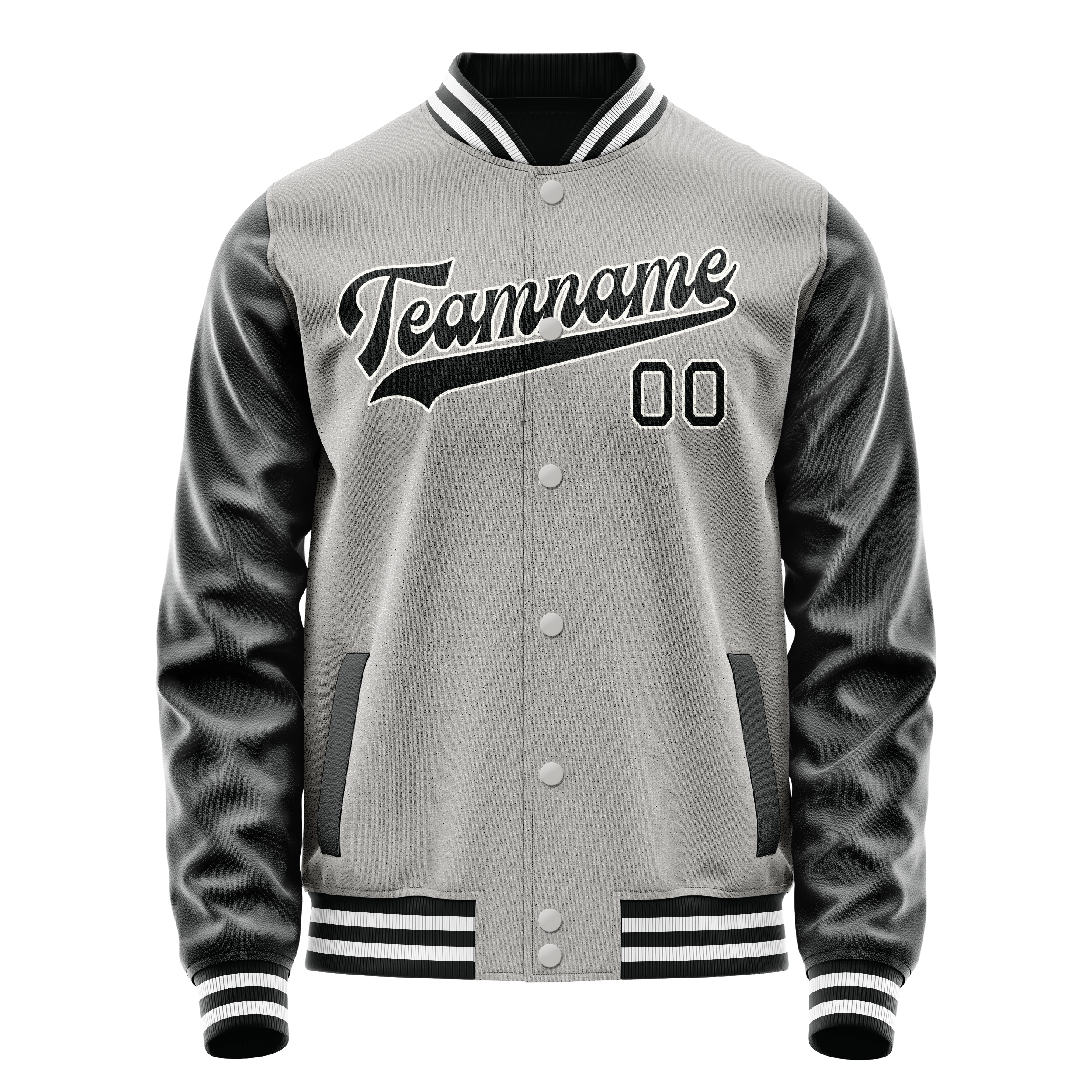 Personalized Gray & Black Solid Color Varsity Letterman Jacket