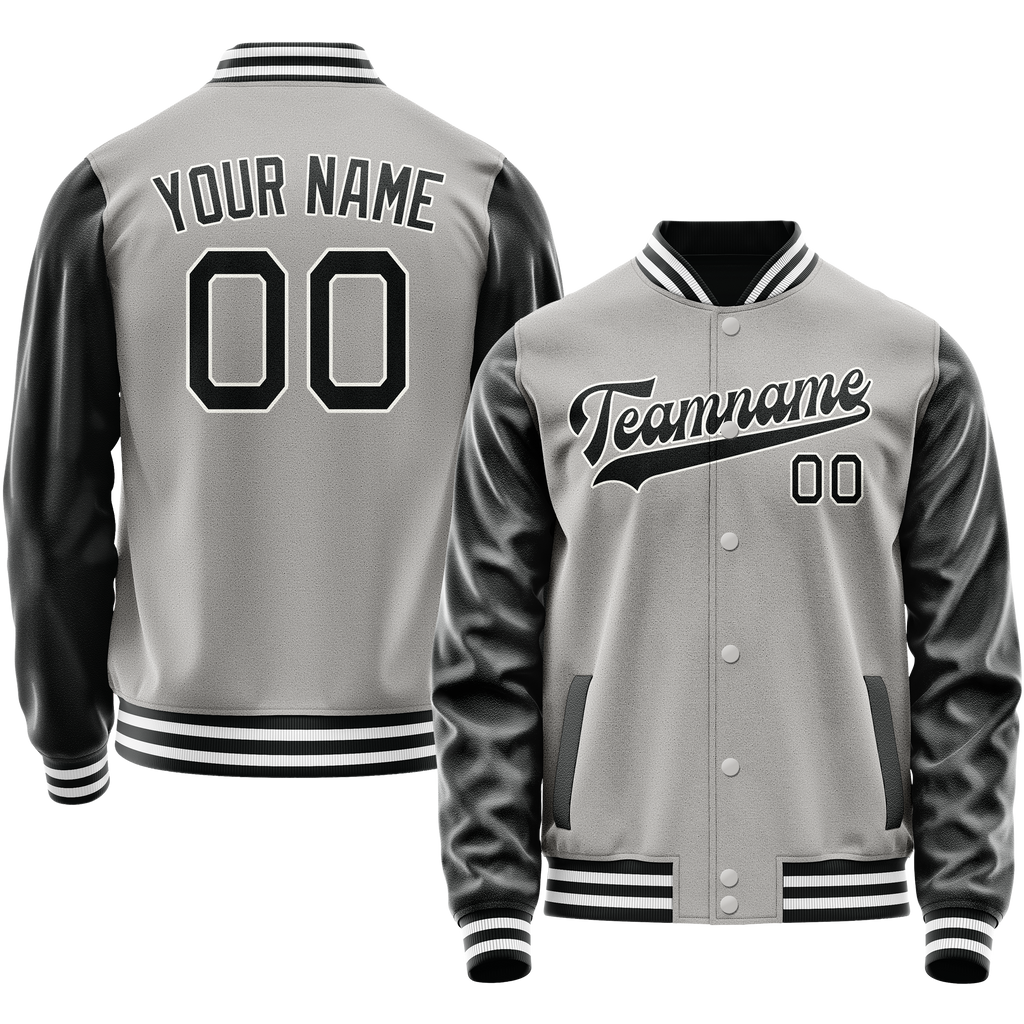 Personalized Gray & Black Solid Color Varsity Letterman Jacket