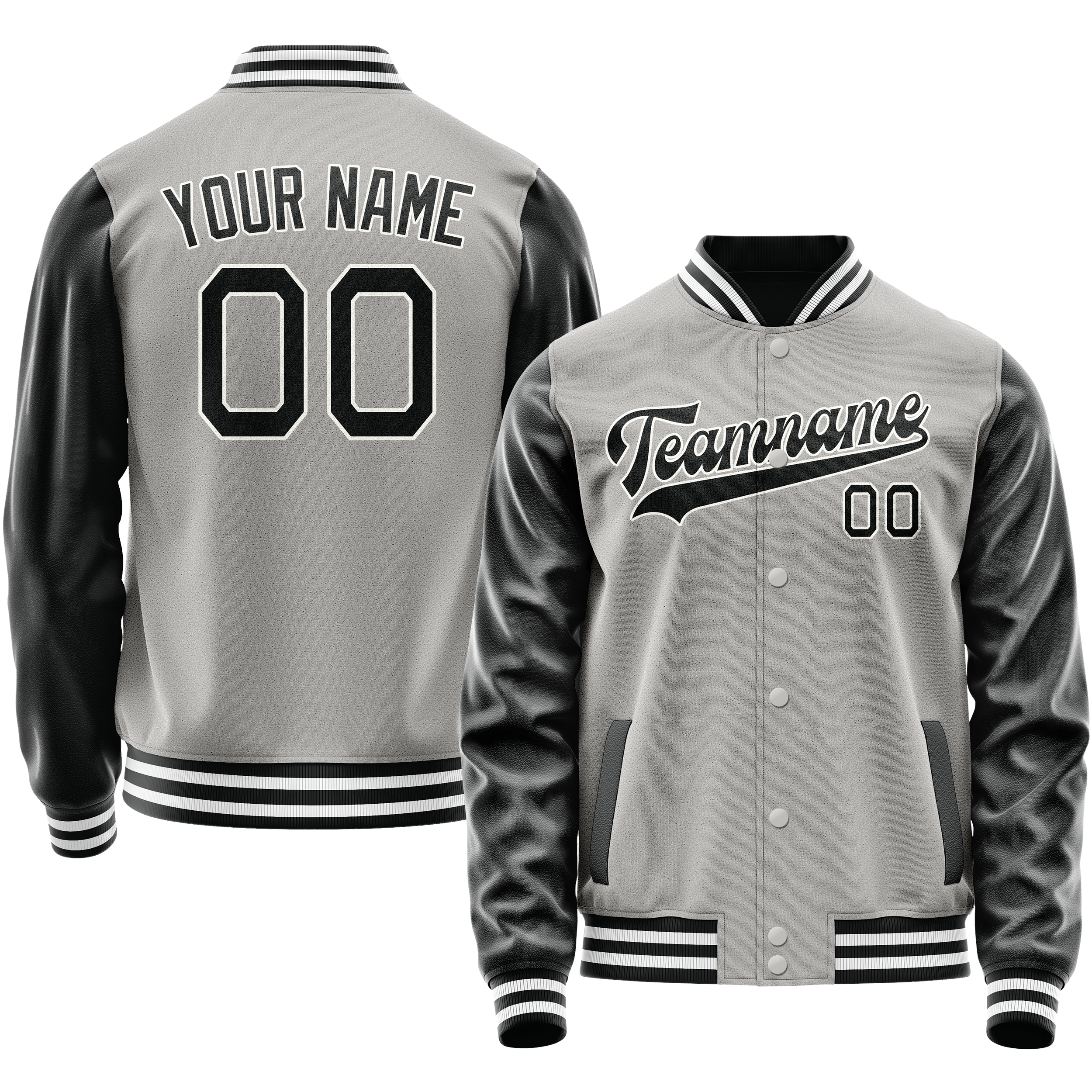 Personalized Gray & Black Solid Color Varsity Letterman Jacket