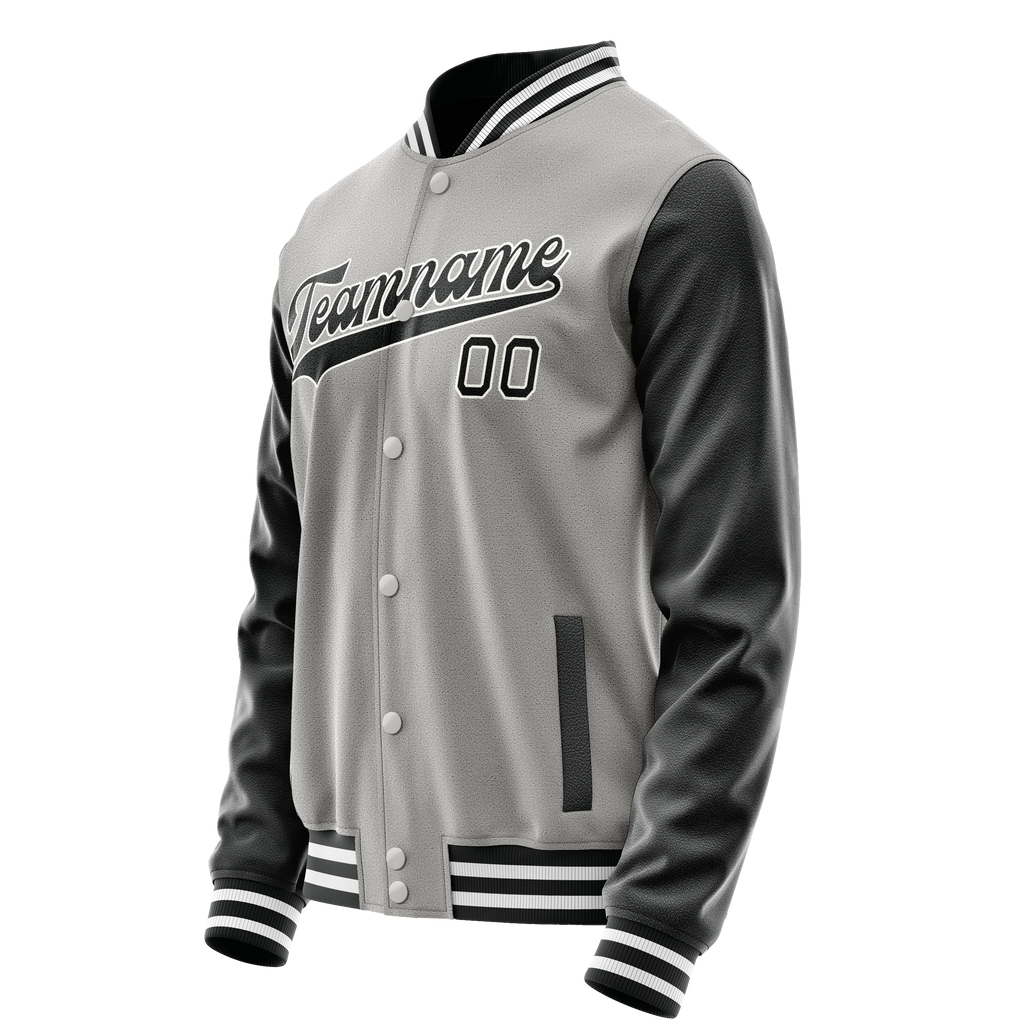 Personalized Gray & Black Solid Color Varsity Letterman Jacket