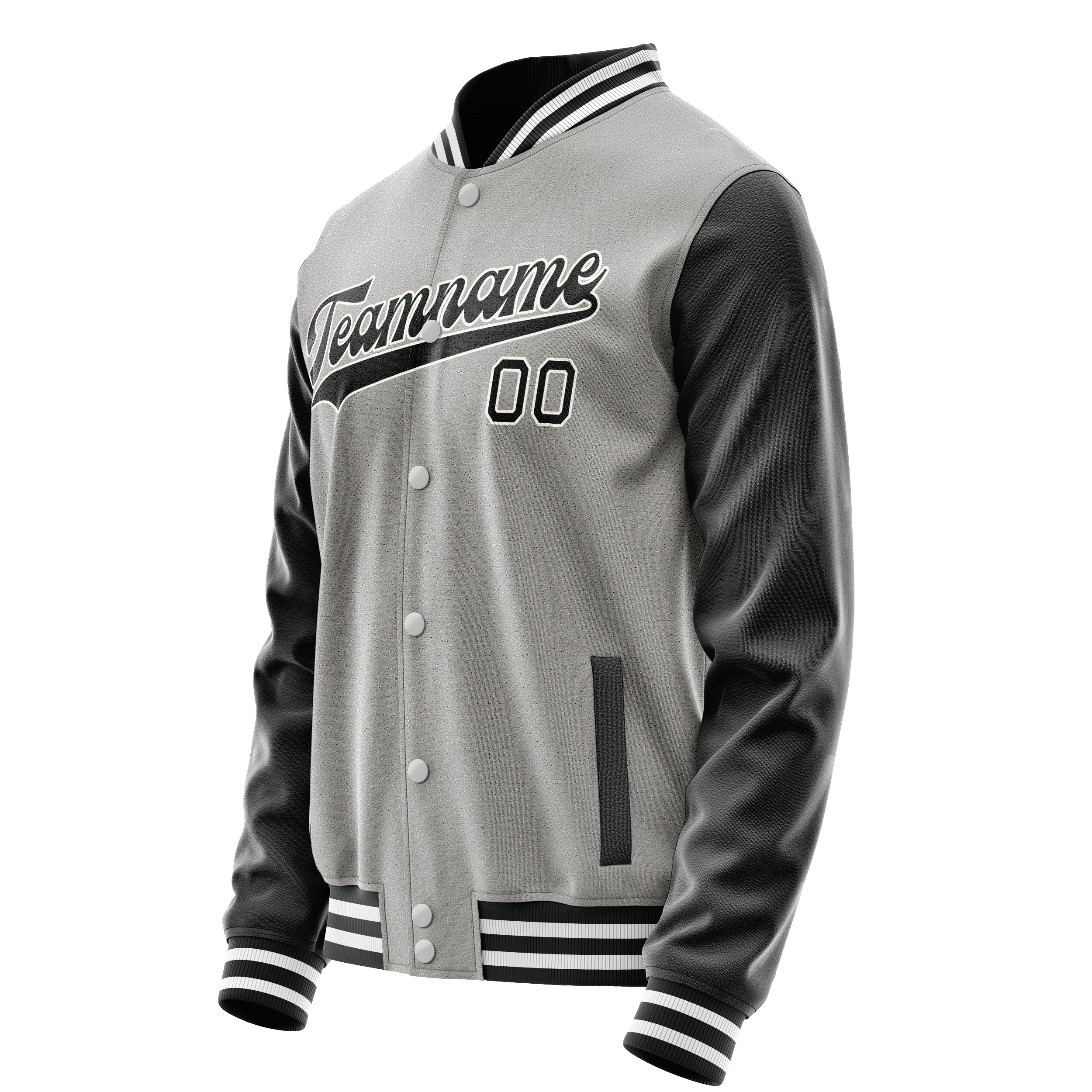 Personalized Gray & Black Solid Color Varsity Letterman Jacket