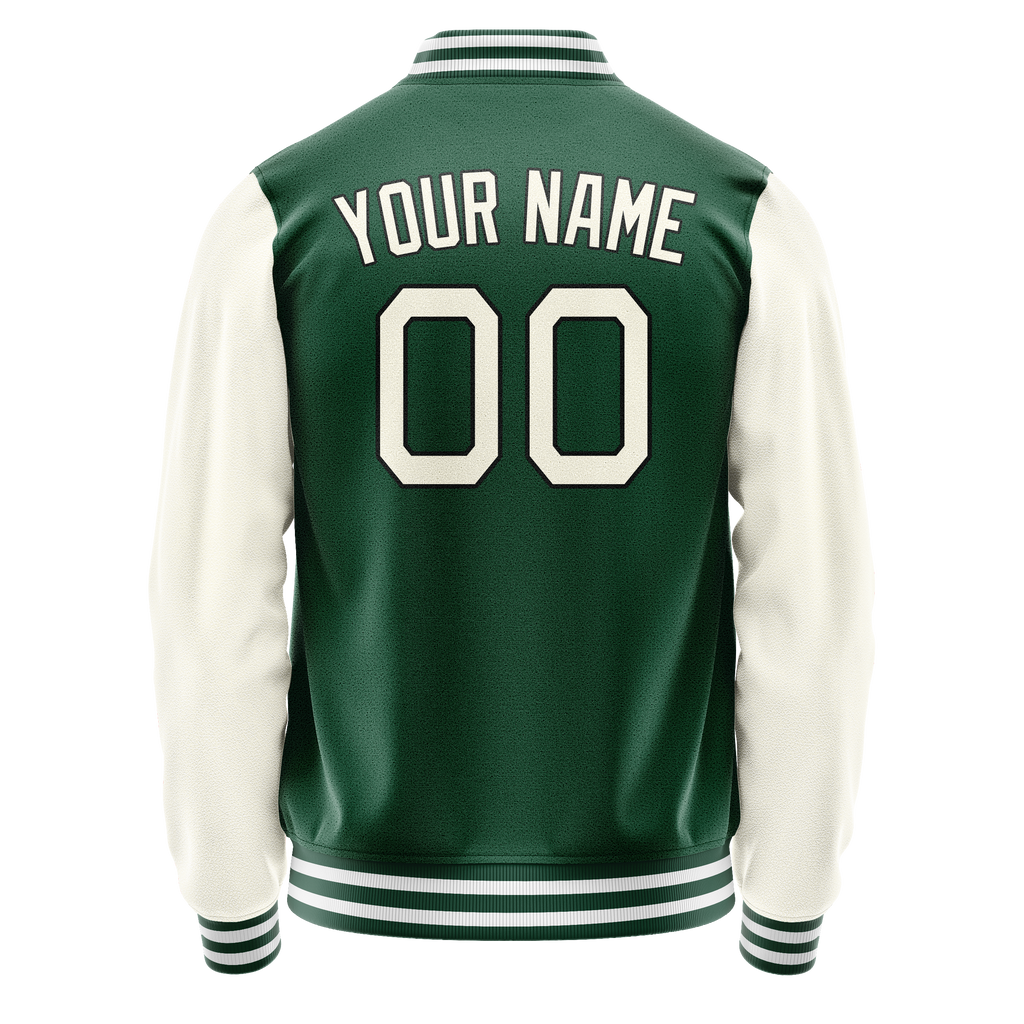 Personalized Green & Cream Solid Color Varsity Letterman Jacket