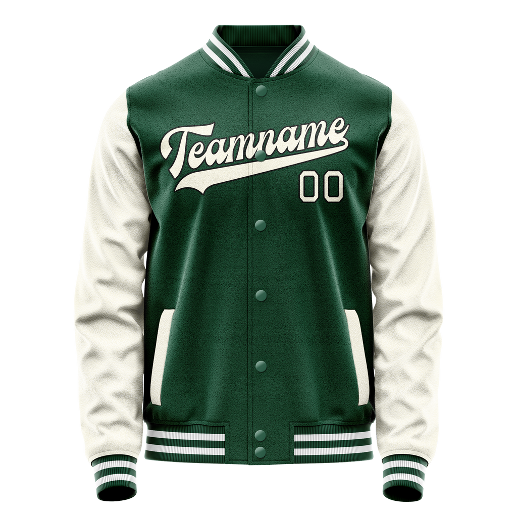 Personalized Green & Cream Solid Color Varsity Letterman Jacket