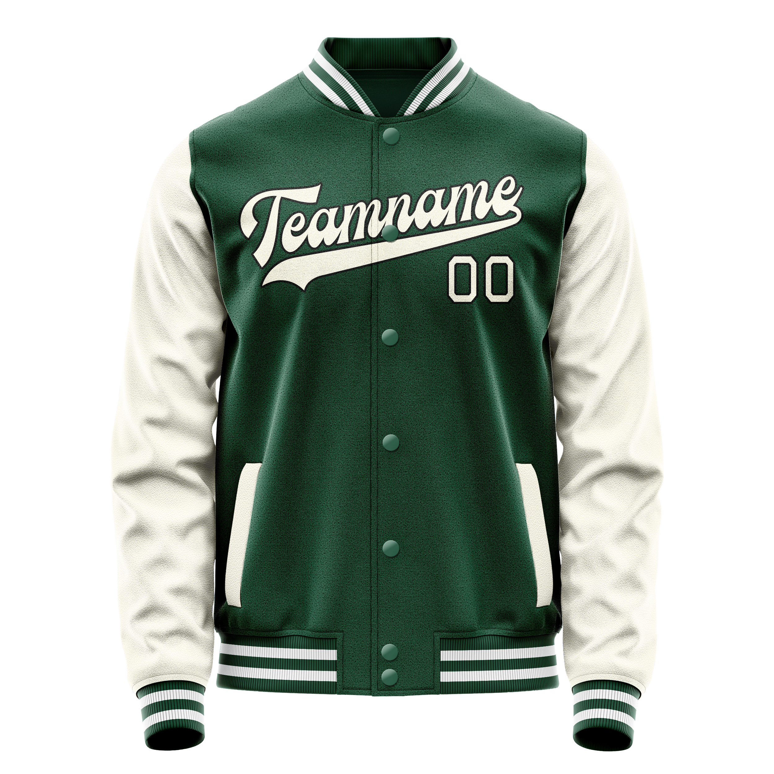 Personalized Green & Cream Solid Color Varsity Letterman Jacket