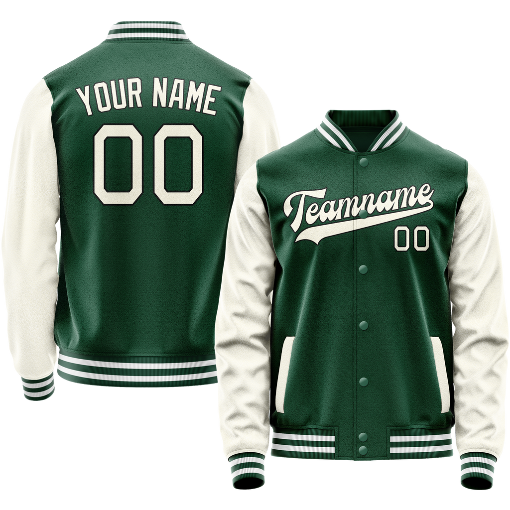 Personalized Green & Cream Solid Color Varsity Letterman Jacket