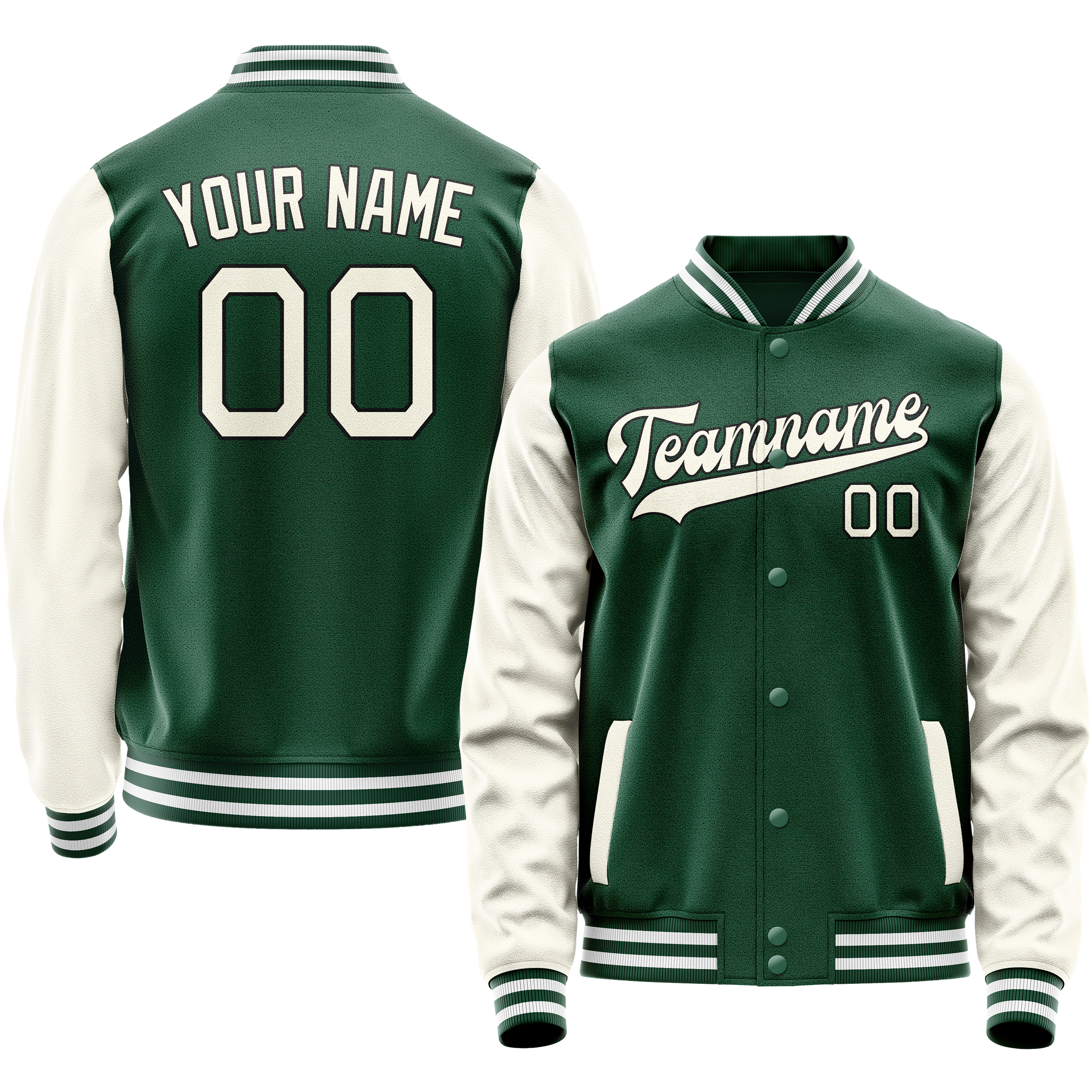 Personalized Green & Cream Solid Color Varsity Letterman Jacket