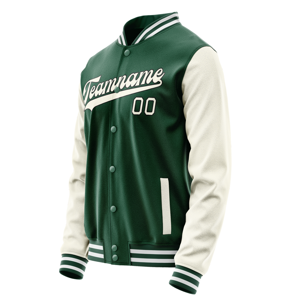 Personalized Green & Cream Solid Color Varsity Letterman Jacket