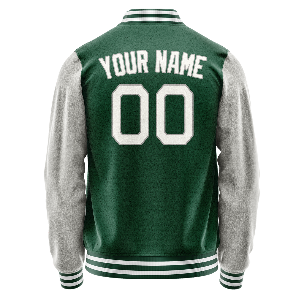 Personalized Green & Gray Solid Color Varsity Letterman Jacket