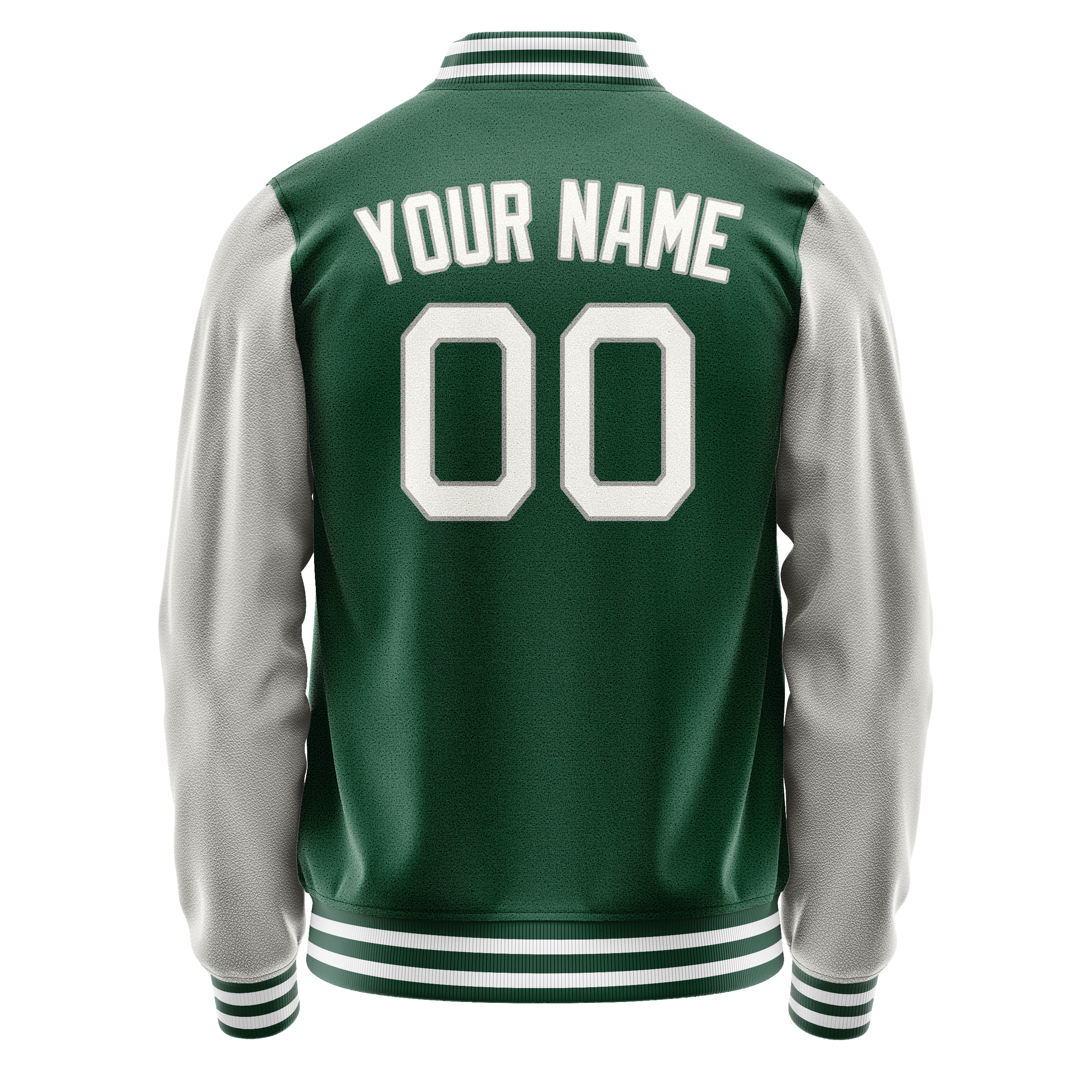 Personalized Green & Gray Solid Color Varsity Letterman Jacket