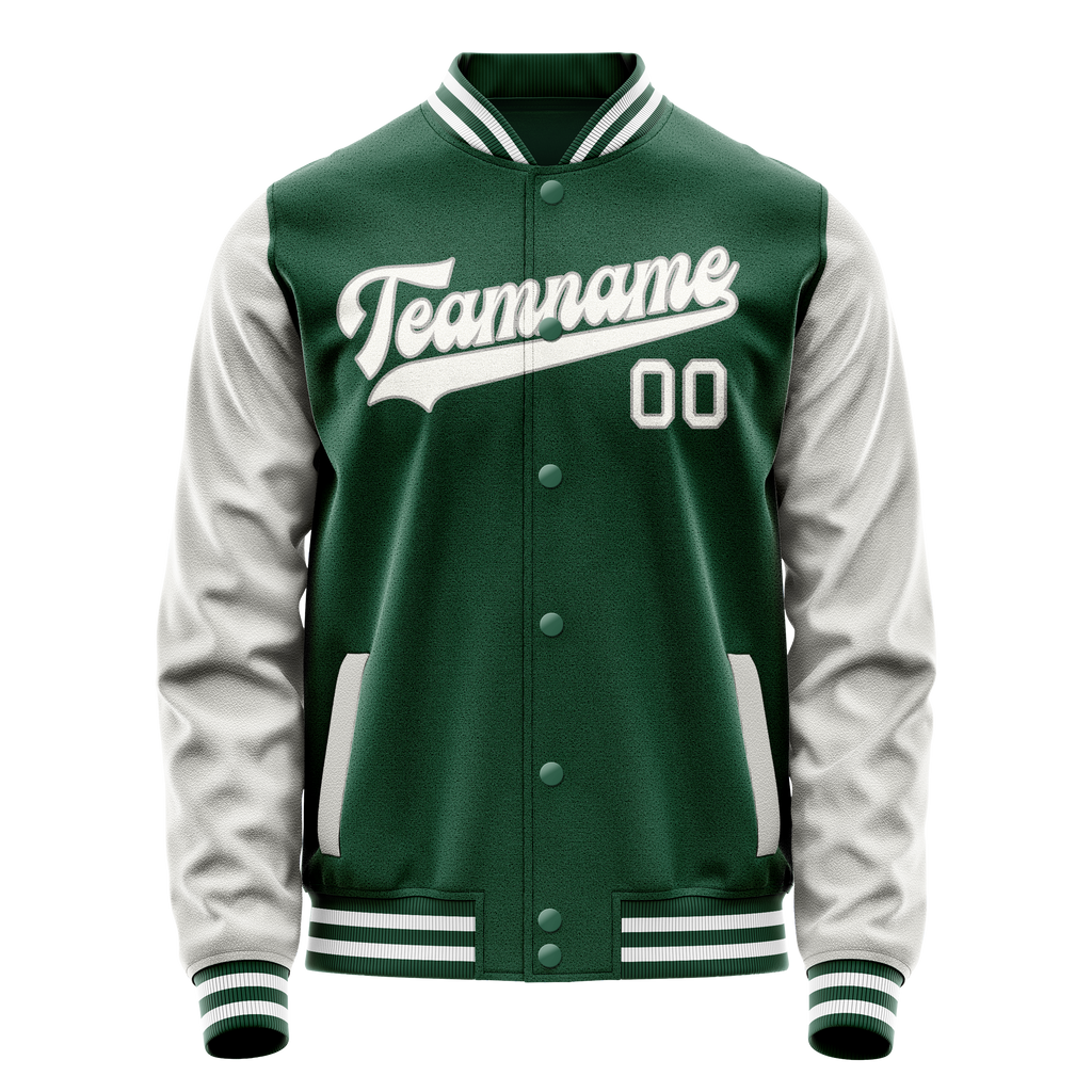 Personalized Green & Gray Solid Color Varsity Letterman Jacket