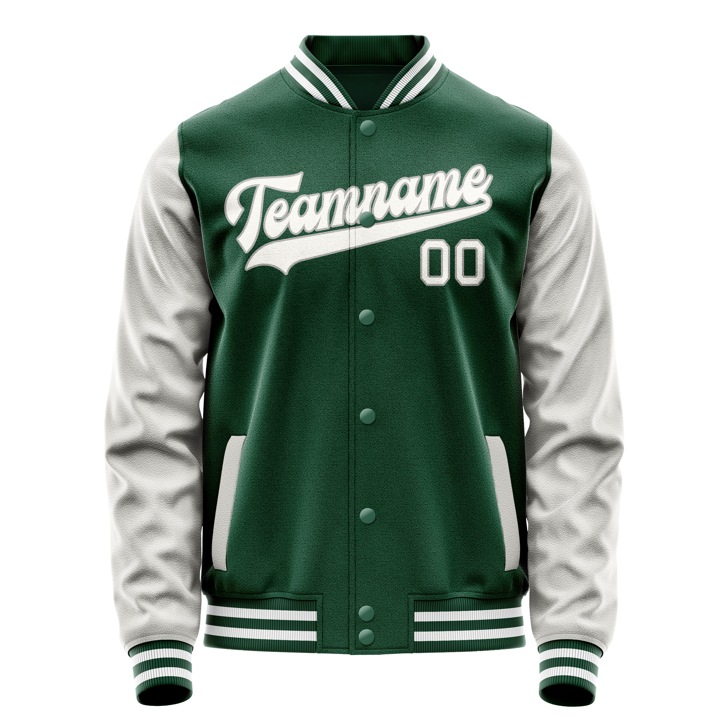 Personalized Green & Gray Solid Color Varsity Letterman Jacket
