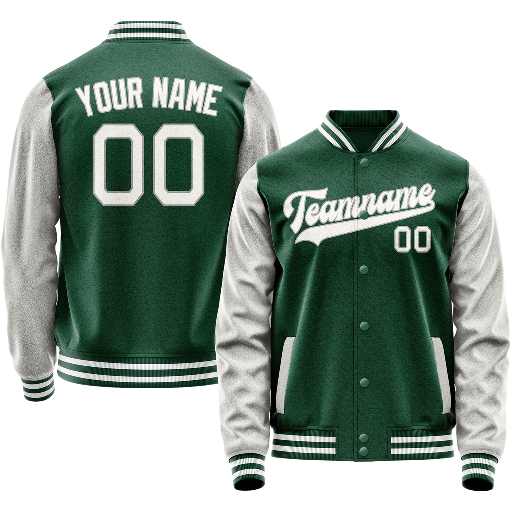 Personalized Green & Gray Solid Color Varsity Letterman Jacket