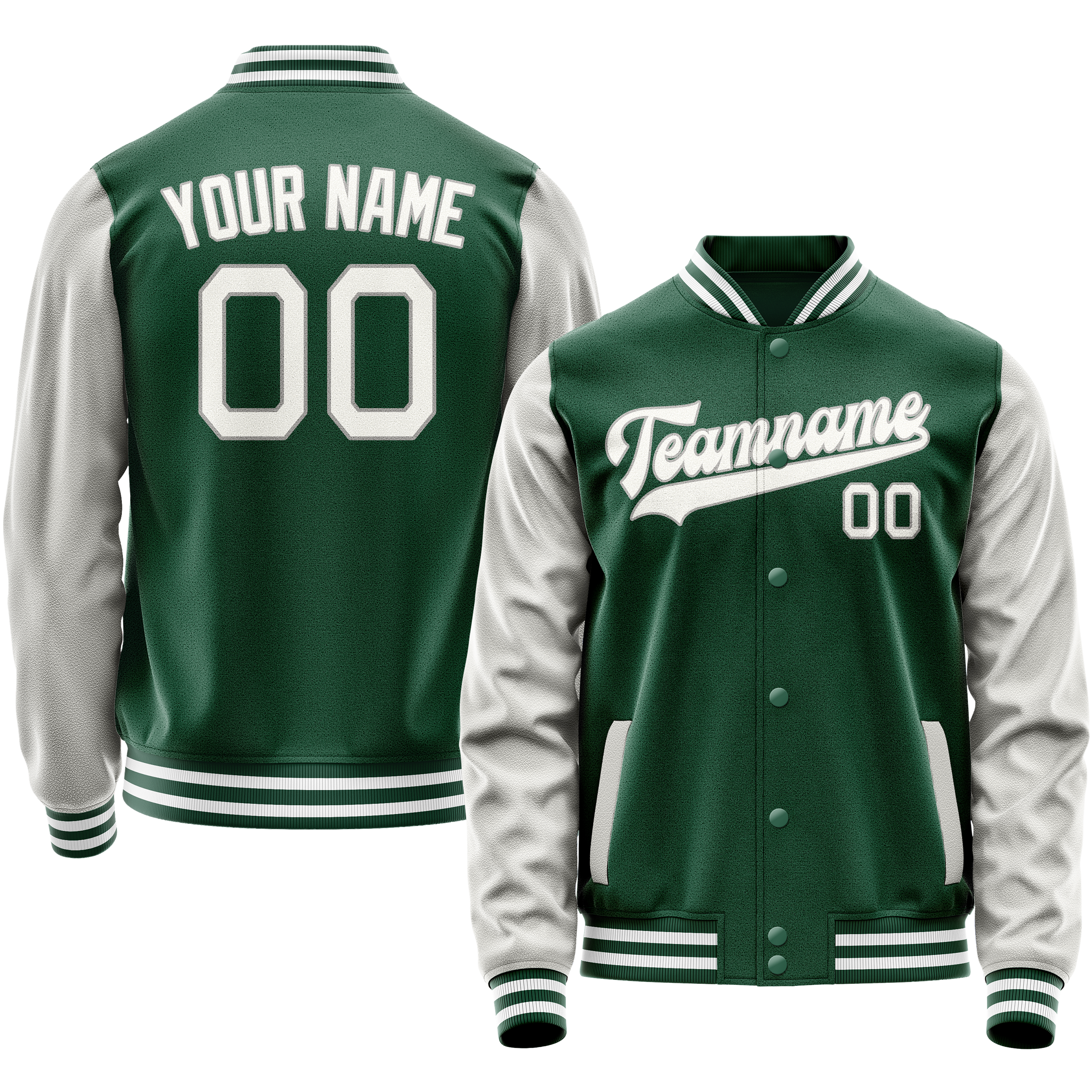 Personalized Green & Gray Solid Color Varsity Letterman Jacket