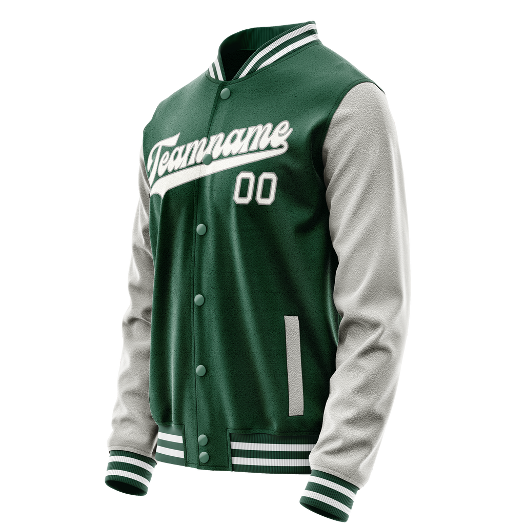 Personalized Green & Gray Solid Color Varsity Letterman Jacket