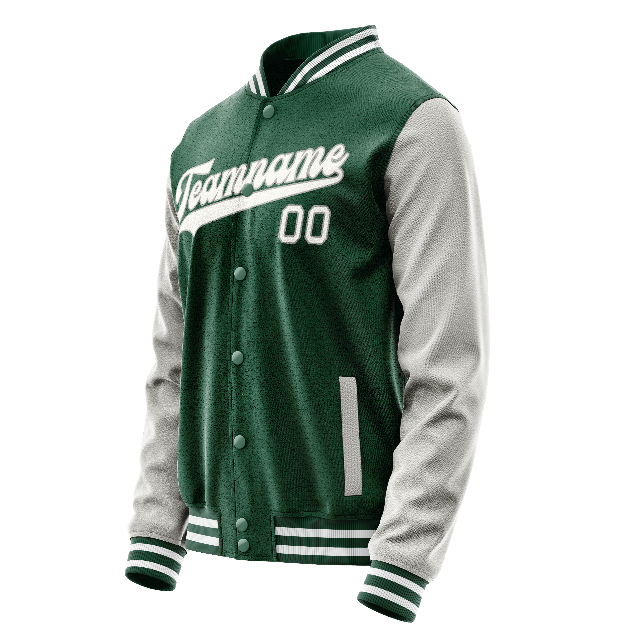 Personalized Green & Gray Solid Color Varsity Letterman Jacket