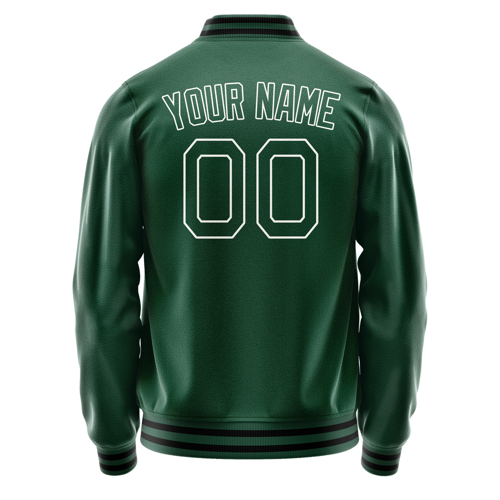 Personalized Green & White Solid Color Varsity Letterman Jacket