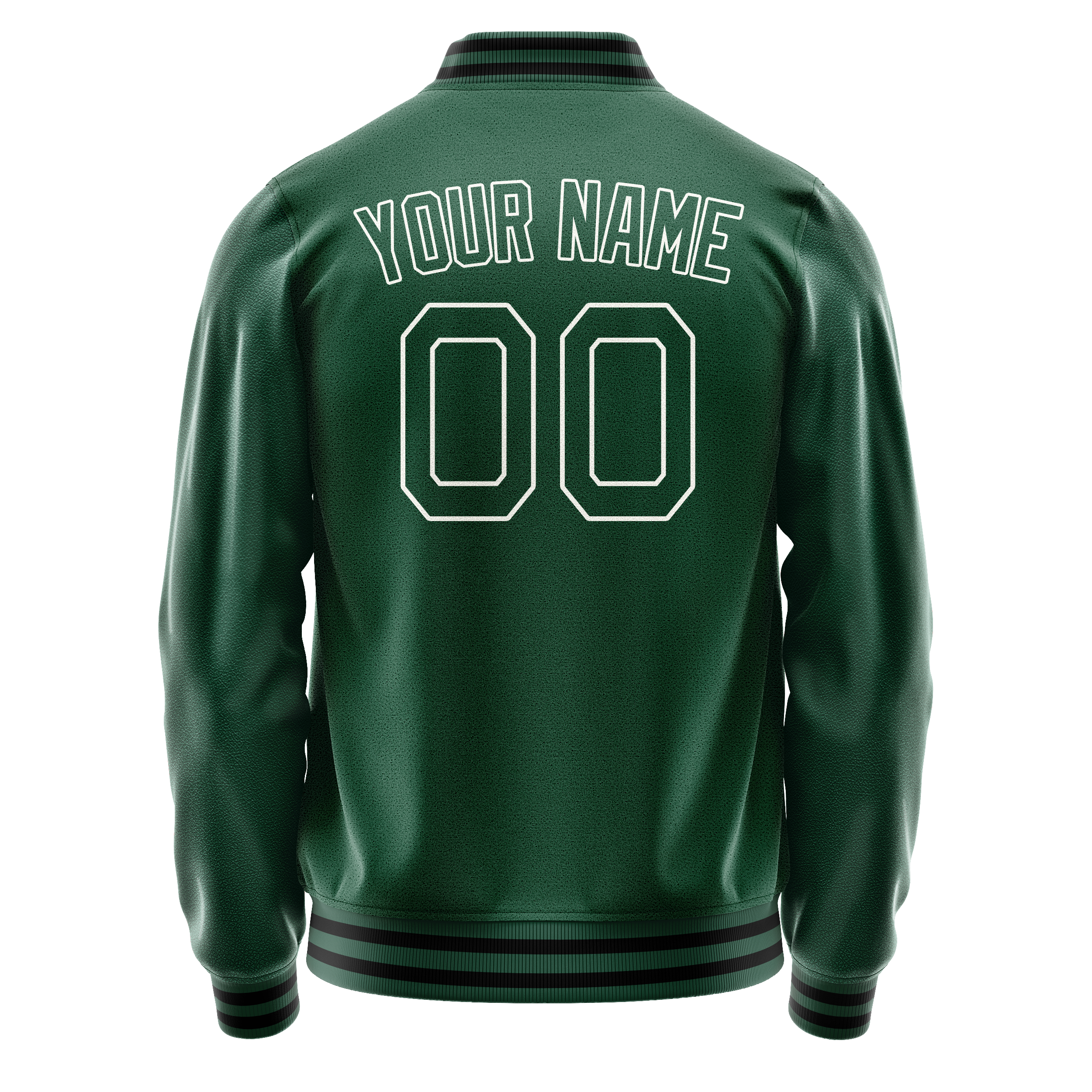 Personalized Green & White Solid Color Varsity Letterman Jacket