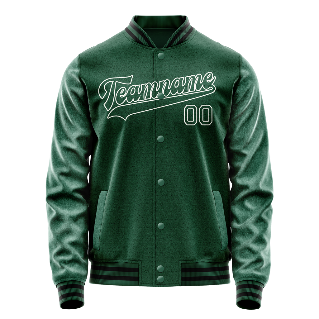 Personalized Green & White Solid Color Varsity Letterman Jacket